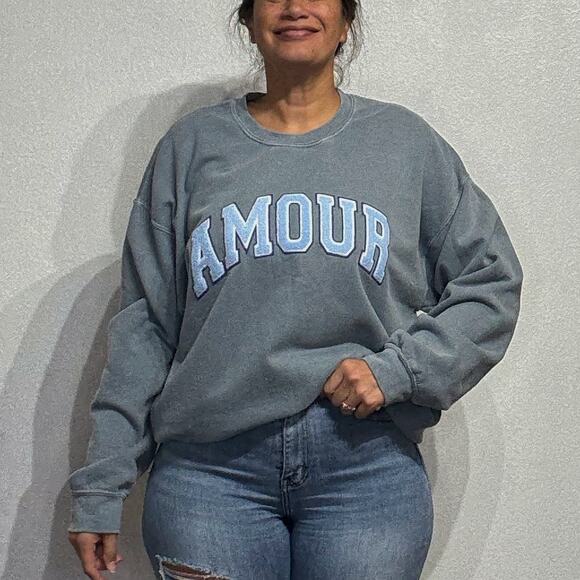 Anthropologie Gray Amour Oversized Crewneck Sweatshirt Sz M - Picture 1 of 11